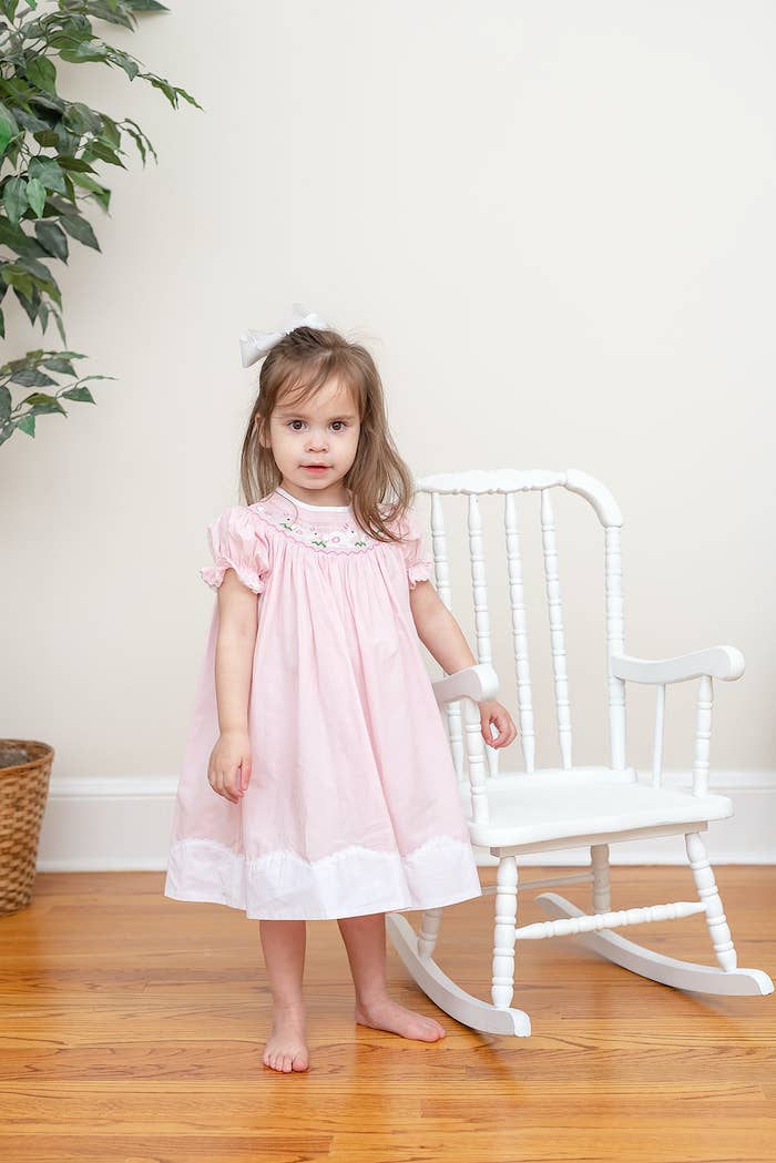 Pink Easter Bunny Smocked Bishop Dress