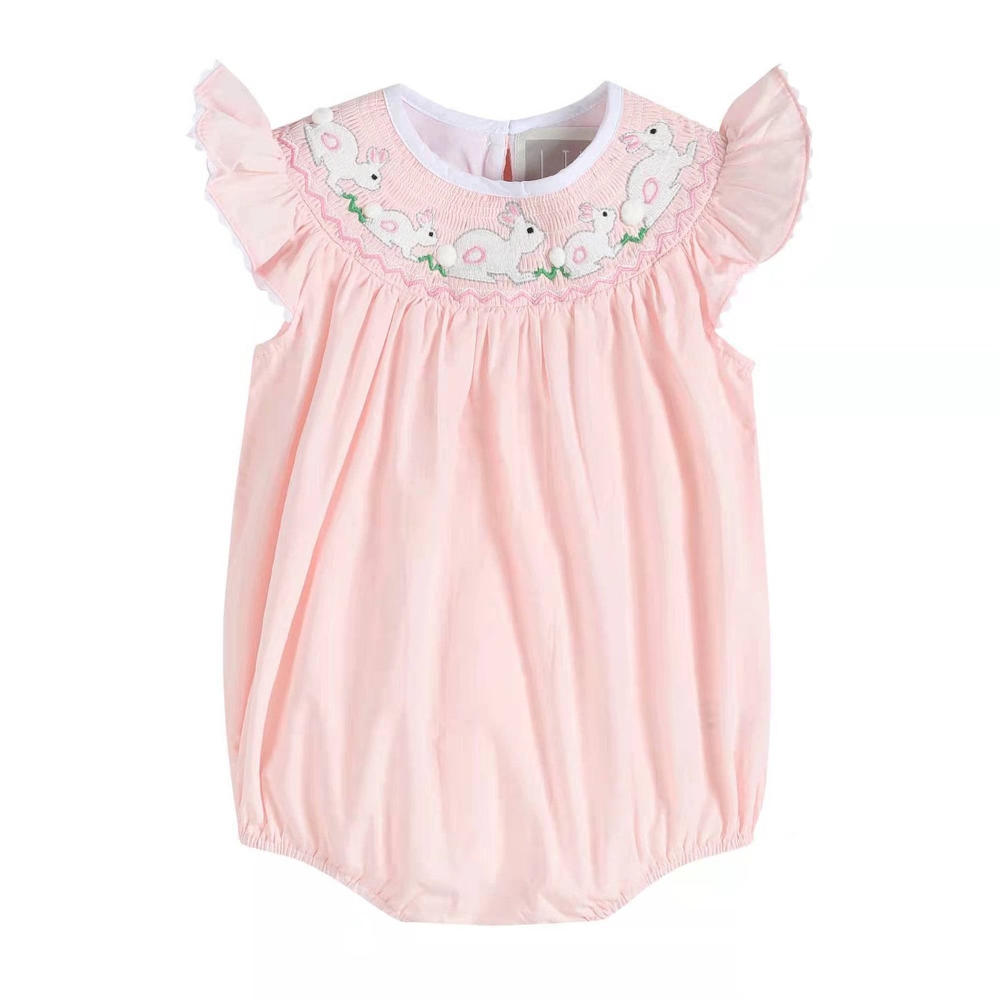 Pink Bunnies Smocked Flutter Romper