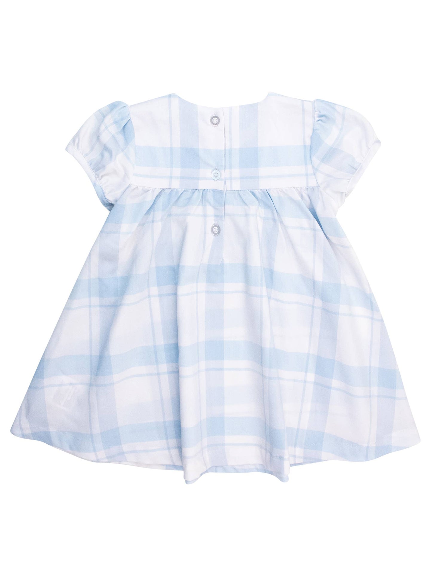 Windowpane Puff Sleeve Smocked Dress