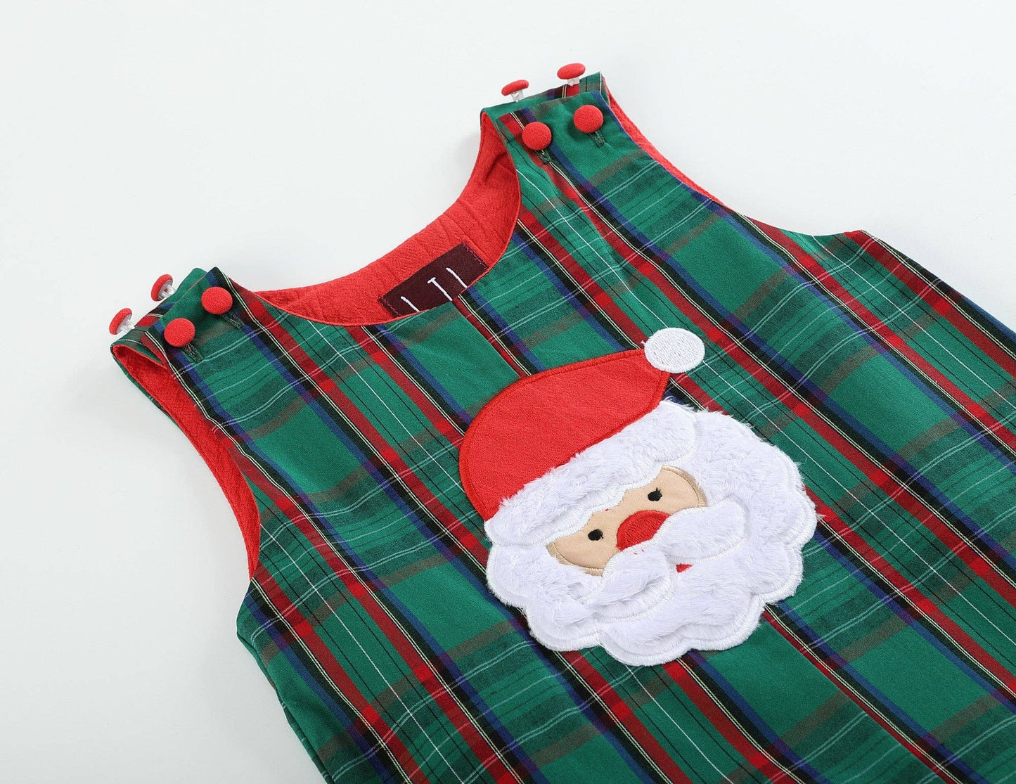 Christmas Green Gingham Santa Overalls