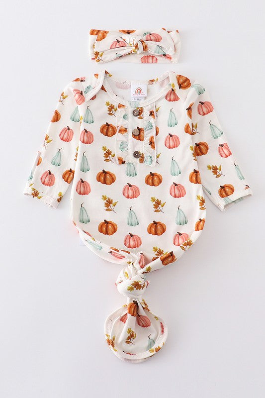 Pumpkin Print Knotted Onesie