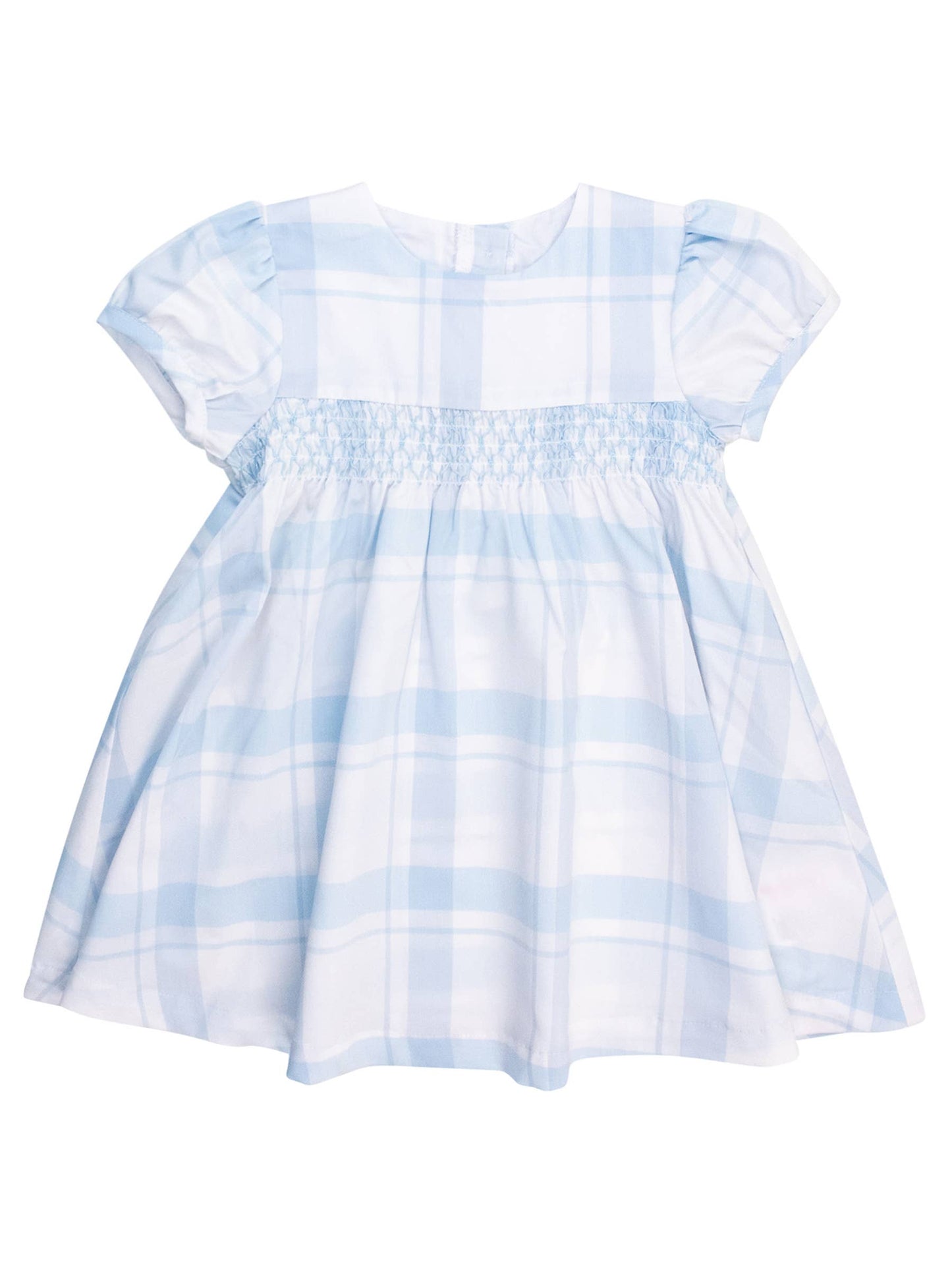 Windowpane Puff Sleeve Smocked Dress