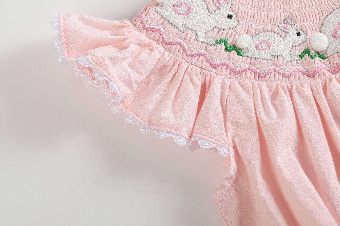 Pink Bunnies Smocked Flutter Romper