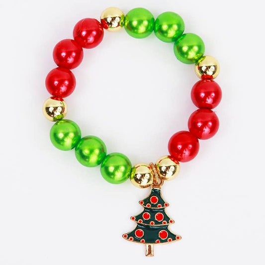 Christmas Tree Charm Beaded Bracelet