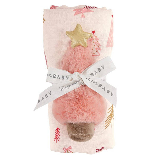 Pink Tree Swaddle & Plush Rattle