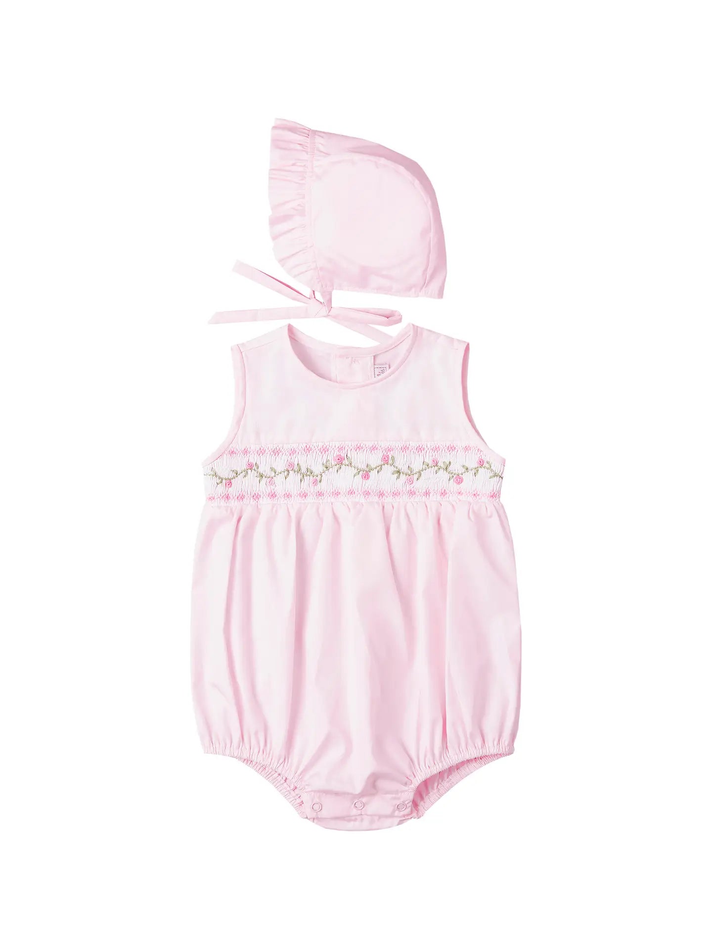 Pink Smocked Onesie & Bonnet