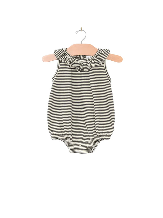 Frill Collar Romper- Stripe Charcoal