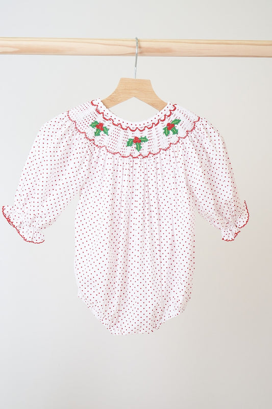 Hand-Smocked Holly Onesie