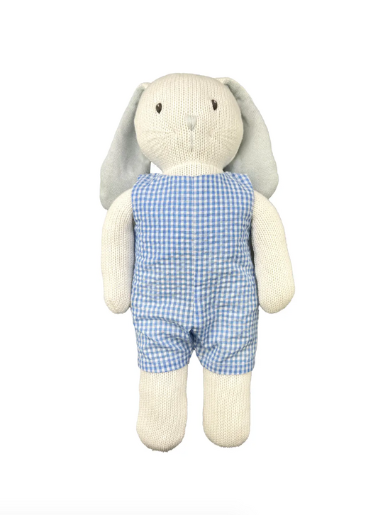 Knit Bunny Doll with Blue Check Romper