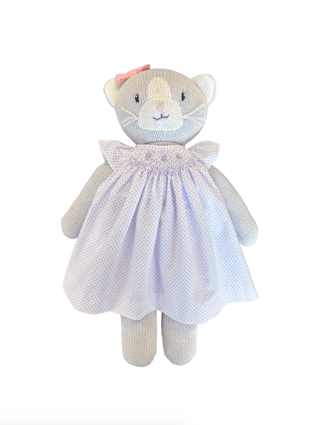 Knit Cat Doll with Lavender Dot Dress