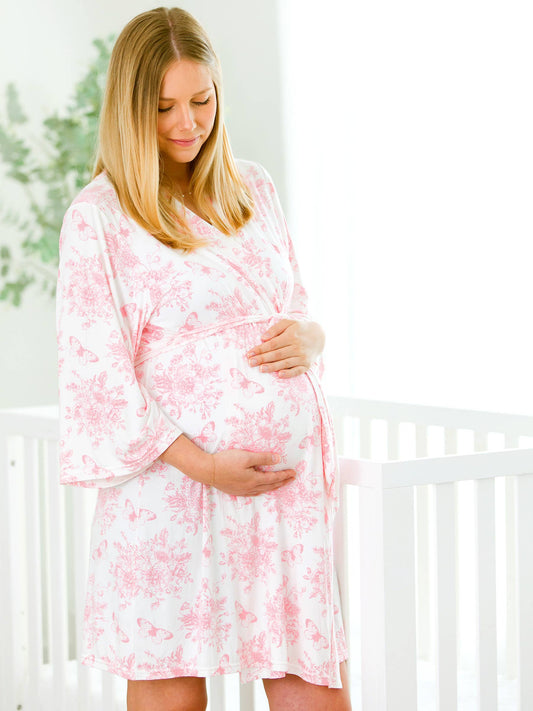 Women's Pink Toile Maternity Robe